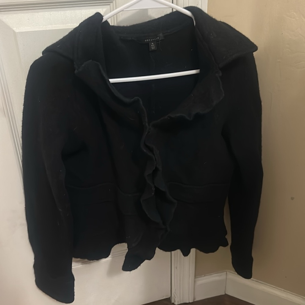 Women's Black ruffle clip cardigan or jacket